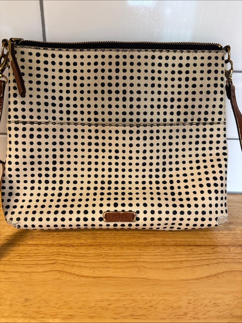 Fossil Black Polka Dot Crossbody Bag on White